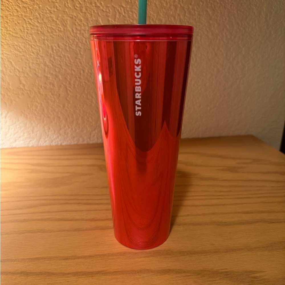 Starbucks Glossy Red Tumbler with Teal Straw